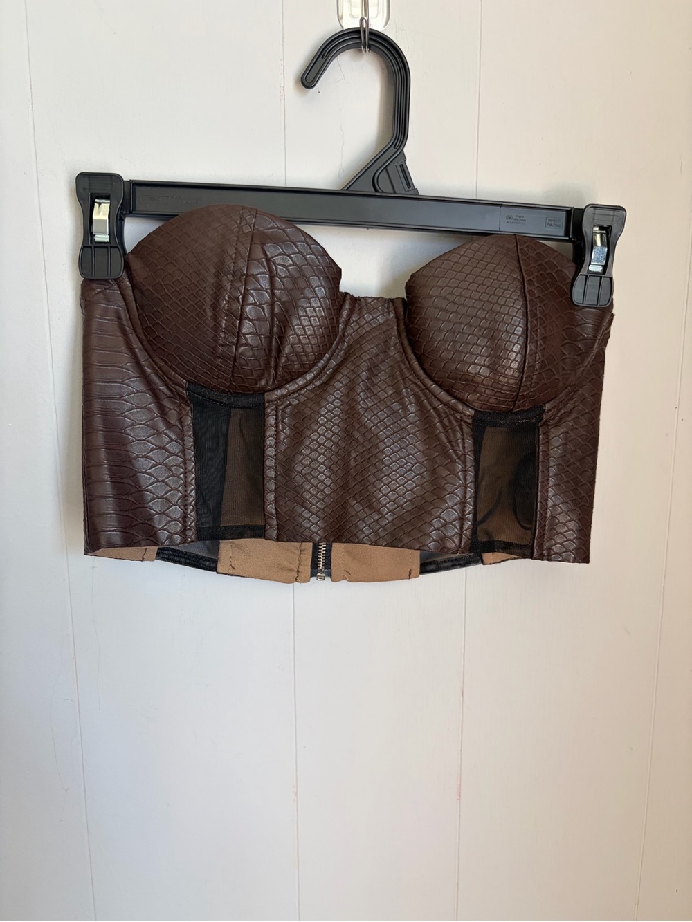 Hours Strapless Faux-Leather Longline Bustier - Dark Brown